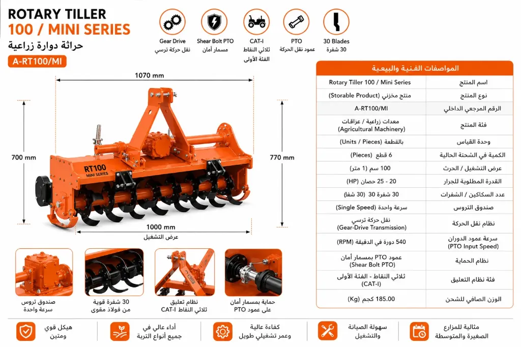 [RT-100-MINI-GD] Rotary Tiller RT100 Mini Series – 100 cm Gear Drive