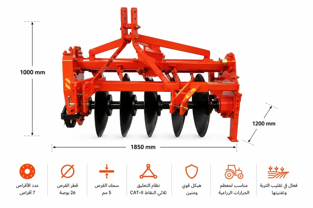 [A-PDH7-R] محراث قرصي دوار 7  أقراص – سلسلة Rotary Poly Disc Harrow